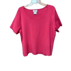Talbots 2X Coral Short Sleeve Scoop Neck Rayon Knit Top Coastal‎ Preppy Career